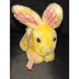 Happy Mates Vintage Bunny yellow  Rabbit Plush Toy Stuffed Animal  pink bow pink